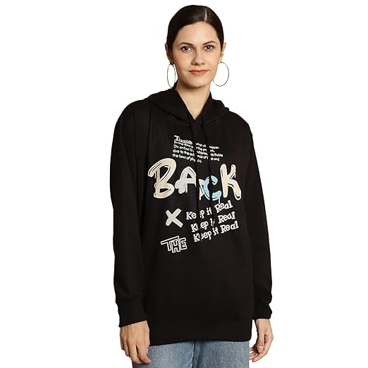 Mack Jonney Printed Hooded Cotton Fleece Sweatshirt for Women-MACK32482