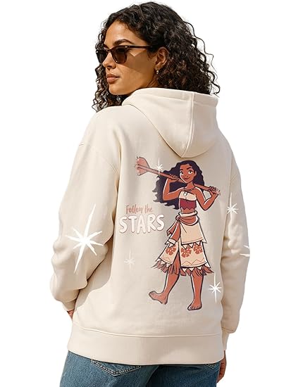 Bewakoof Heavy Duty® 1.0 Heavy Duty 1.0 Official Disney Merchandise Moana Women's Graphic Print Oversized Fit Full Sleeve Hooded Fleece Hoodies Clothing Hoodies