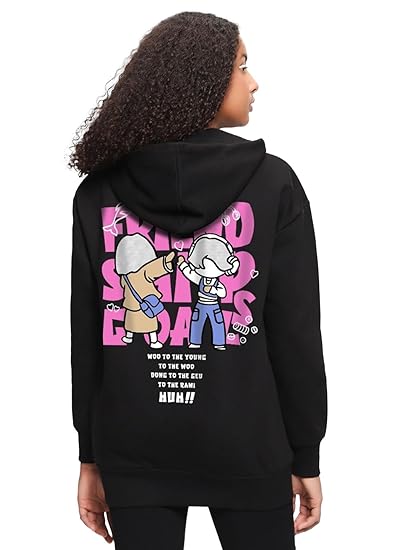 Bewakoof Women's Graphic Printed Oversized Fit Full Sleeve Polycotton Hoodies Clothing Hoodies
