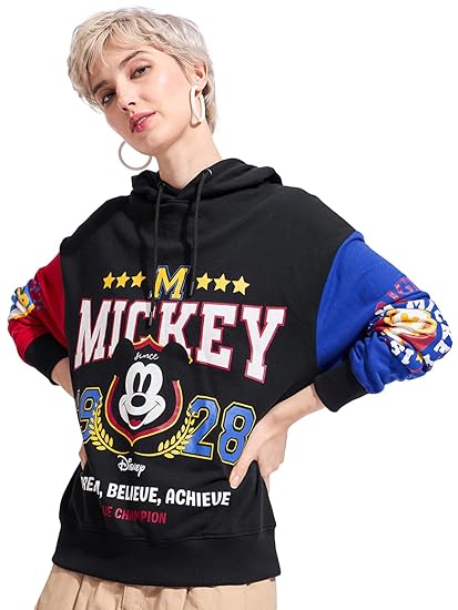 Bewakoof X Disney Mickey Women's Polycotton Oversized Fit Hoodies | Hoodie for Women Winter Wear Clothing Hoodies