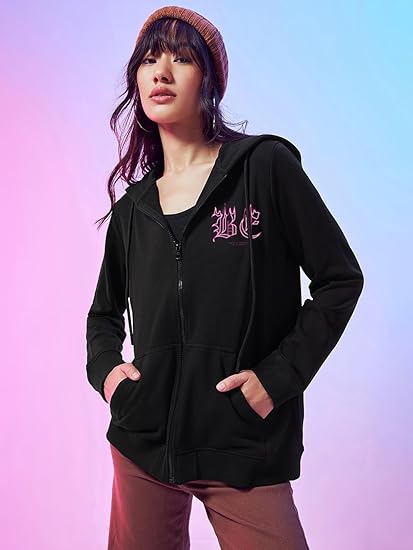 Bewakoof Women's Graphic Printed Regular Fit Full Sleeve Polycotton Hoodies Clothing Hoodies