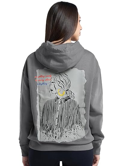 Bewakoof Heavy Duty 1.0 Women Graphic Print Oversized Fit Full Sleeve Hooded Fleece Hoodies Clothing Hoodies