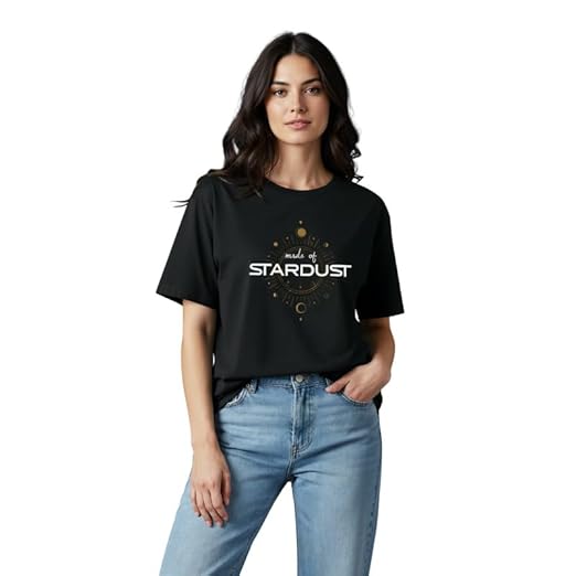 Women's Loose Fit/Boyfriend Fit 100% Cotton Black Round Neck T-Shirt Clothing T-Shirts