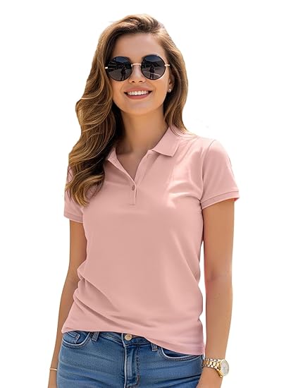 JUNEBERRY® Pure Cotton Regular Fit Plain Solid Classic Polo Collar Half Sleeve T-Shirt for Women (Colors: Olive, Maroon, Navy, Black, Green & Orange) Clothing T-Shirts