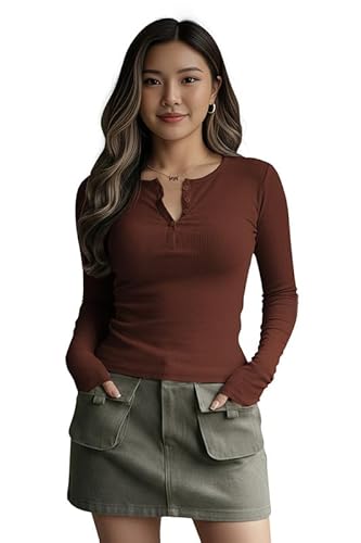 Dream Beauty Fashion Women's Long Sleeve Slim Fit Top/T-Shirt Henley Neck Casual (Top-Saiyaara-1)