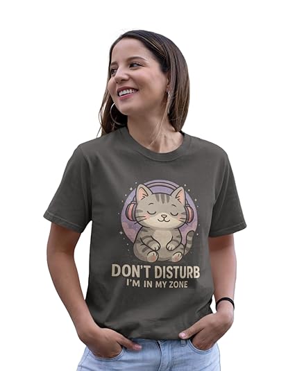 Women's Cute Cat Graphic Printed Half Sleeve 100% Cotton T-Shirt, Regular Fit, Round Neck, Black, Red, Olive Green Clothing T-Shirts
