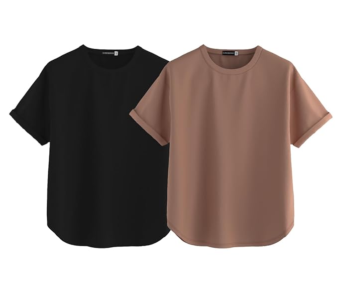 JUNEBERRY® Pure 100% Cotton Oversized Loose Baggy Fit Round Neck with Drop Shoulder Half Sleeves Boyfriend T-Shirt Combo for Women & Girls (Pack of 2)