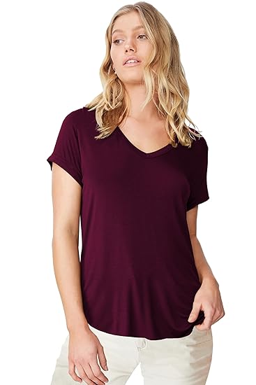 Fabricorn Solid Stylish UpDown V-Neck Cotton Tshirt for Women Clothing T-Shirts