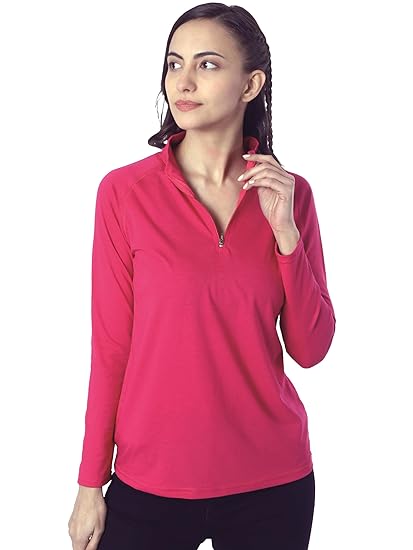 London Hills Women's Cotton Regular Fit Tshirt Full Sleeve Zipper Tshirt T-Shirt Full Sleeves Clothing T-Shirts