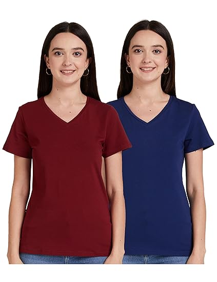 Amazon Brand - Symbol Women's Cotton Stretch Regular Fit V Neck Half Sleeve T-Shirt (Available in Plus Sizes) Clothing T-Shirts