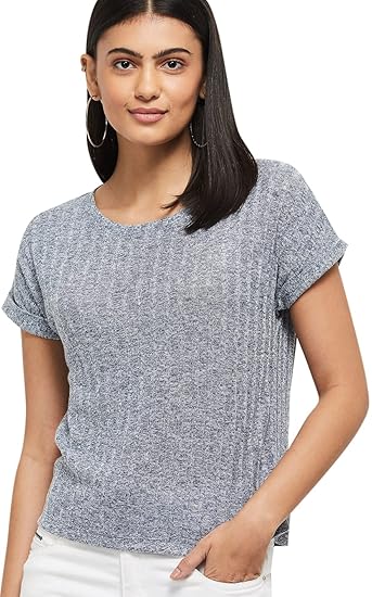 Max Women's Cotton Regular Fit Textured Round Neck T-Shirt Clothing T-Shirts