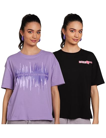Amazon Brand - Symbol Women's Cotton Stretch Oversized Fit Round Neck Half Sleeve T-Shirt (Available in Plus Sizes) Clothing T-Shirts