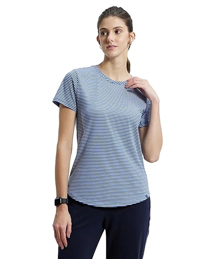 Jockey A121 Women's Super Combed Cotton Stripe Fabric Relaxed Fit Round Neck Half Sleeve T-Shirt Clothing T-Shirts