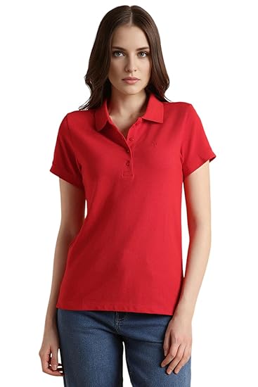 Van Heusen Women's Regular Comfort Fit Cotton Rich Button Polo T-Shirt