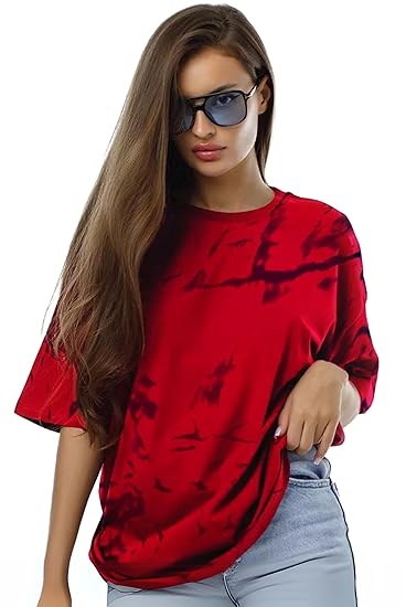 LEOTUDE Women's Cotton Oversized Fit Round Neck Oversized Half Sleeve Tie & Dye Printed Tshirt (Combo Tshirt Pack of 2) Clothing T-Shirts