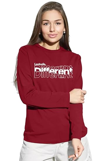 LEOTUDE Women's Cotton Loose Boyfriend/ Full Sleeve Tshirt, Round Neck Longline Printed Drop Shoulder T-Shirt Clothing T-Shirts