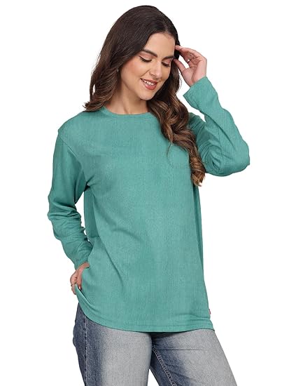LEOTUDE Women's Loose Fit Cottonblend Full Sleeve Lining Texture Lycra T-Shirt (Color Multicolor) Clothing T-Shirts