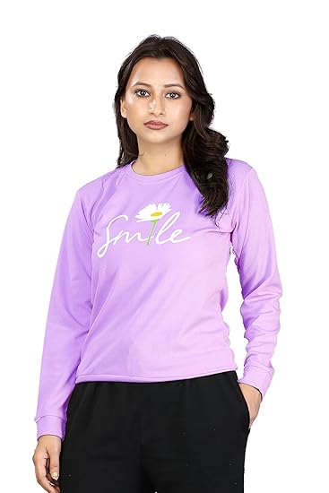 SMARAN Women Full Sleeve Cotton Blend t-Shirt Smile Printed Clothing T-Shirts