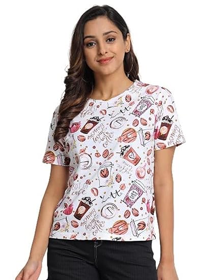 JUNEBERRY® Cotton Regular Fit Printed Half Sleeves T-Shirt for Women Clothing T-Shirts
