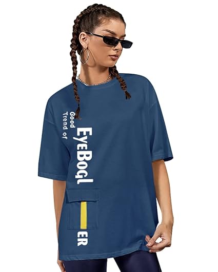 EYEBOGLER Women's Trendy Round Neck Full Sleeves Loose Fit Typography T-Shirt Clothing T-Shirts