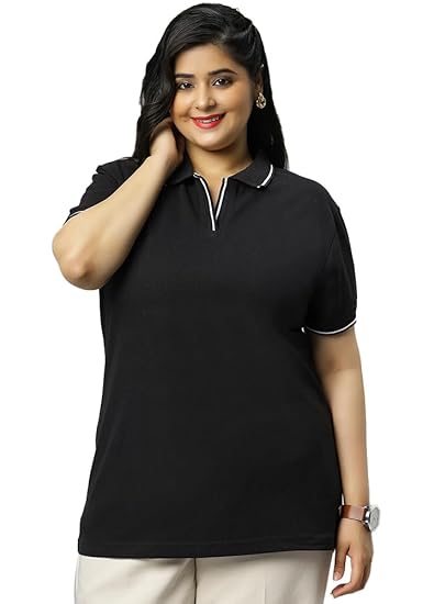 Wear Your Opinion Women's Plus Size Tipped Collar Neck Polo Tshirt Clothing T-Shirts