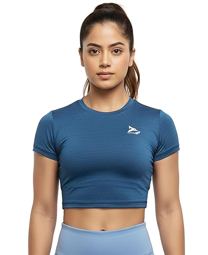 Short Sleeve Crop Top Tshirt for Women - High Stretch Spandex Polyester Workout Tshirt Tee -Moisture Wicking Workout Top for Women's Gym, Yoga, Sports Clothing T-Shirts