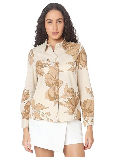 VERO MODA Women's Cotton Floral Print Regular Fit Shirt