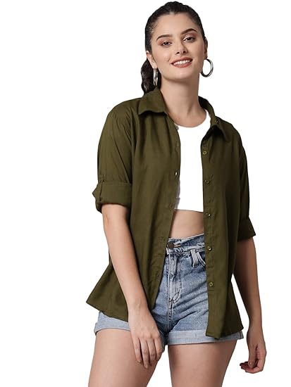 FUNDAY FASHION Women's Viscose Rayon Regular Fit Solid Casual Shirt Clothing Shirts