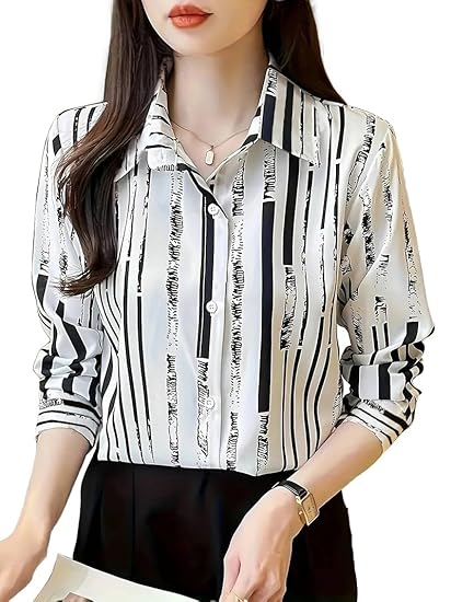 TADKEE Women's V Collared Casual Stylish Long Sleeve Oversized Fit Shirt Clothing Shirts