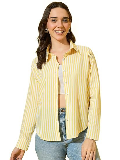 DIMPY GARMENTS Women’s Cotton Striped Oversized Long Sleeve Button-Down Shirt Clothing Shirts