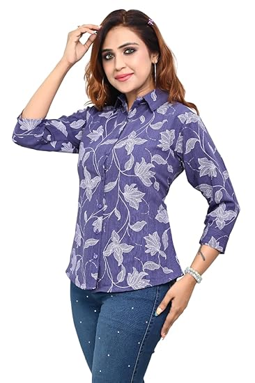 Chase & Charm Women's Regular Fit Flower Print Full Sleeve Cotton Rich Shirt for Womens Clothing Shirts