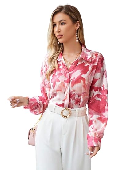 LITZO Shirts for Women – Korean Style Long Sleeve Oversized Button Down | Plus Size Workwear Top for Office & Casual Wear (L-102-104) Clothing Shirts