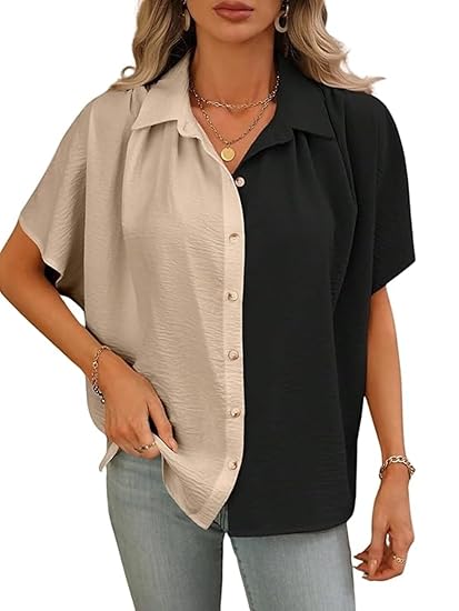 GRECIILOOKS Shirts for Women – Korean Style Short Sleeve Oversized Button Down | Plus Size Workwear Top for Office & Casual Wear (Available in Plus Size) Clothing Shirts