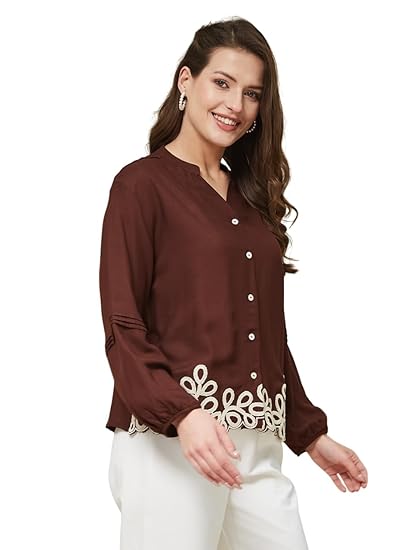 J TURRITOPSIS Women's Rayon Stylish Embroidered Shirt