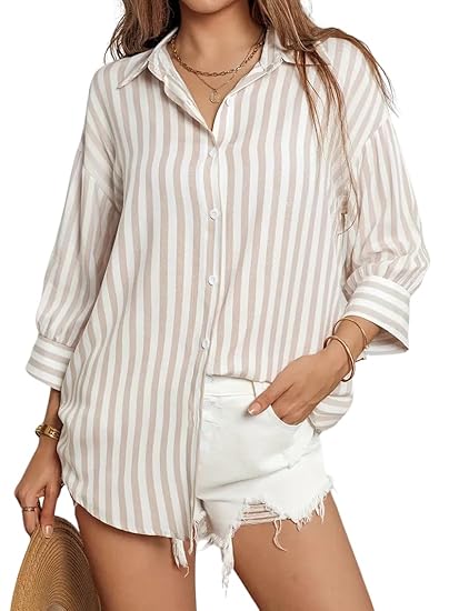 IndoPrimo Striped Western Shirt for Women | Oversized Stylish Shirt Tops for Women Clothing Shirts
