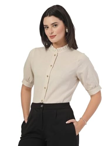 Style Quotient Women Solid Beige Regular Fit Flex Formal Shirt Clothing Shirts