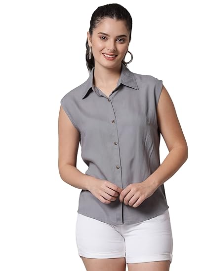 FUNDAY FASHION Women's Rayon Blend Regular Fit Solid Casual Sleevesless Shirt Clothing Shirts