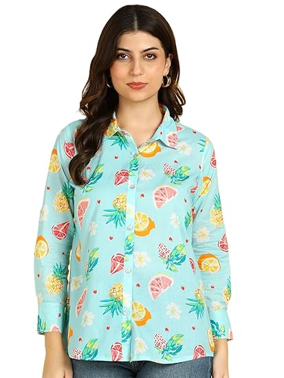 Maaesa Women Digital Printed Cotton Casual Regular Fit Shirt | Spread Collar | Full Sleeves | Lightweight & Breathable Fabric