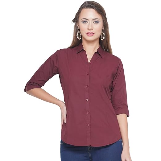 Polycotton Women 3/4 Sleeve Stylish Solid Western Offical Formal Shirt Casual Regular Fit Shirt for Women