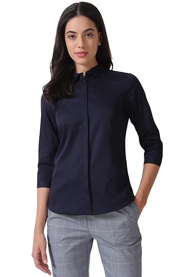 Van Heusen Women's Regular Fit Solid 3/4 Sleeve Cotton Rich Formal Shirt Clothing Shirts