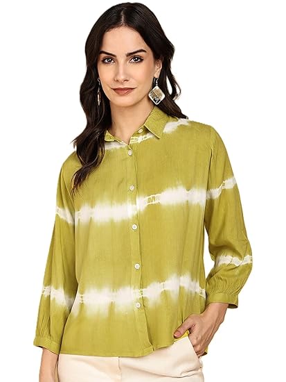 Maaesa Women Rayon Staple Tie & Dye Spread Collar Full Sleeves Relaxed Fit Casual Shirt | Lightweight & Breathable Clothing Shirts