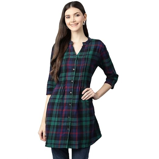 One femme Women's Plaid Check Print Tunic Clothing Shirts