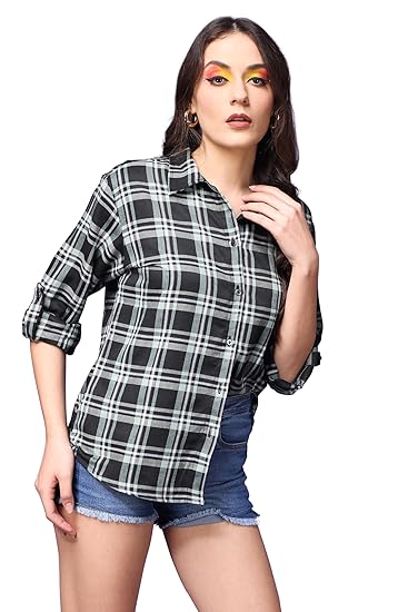 POPWINGS Casual Checks Print Shirt for Women | Cotton Full-Sleeves Women Shirt | Summer Shirt for Women | Stylish Shirt for Women