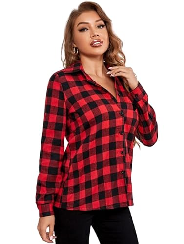 Women's Check Shirt | Red Black Cotton Blend Casual Shirt for Everyday, Office, Outing, and Semi-Formal Occasions