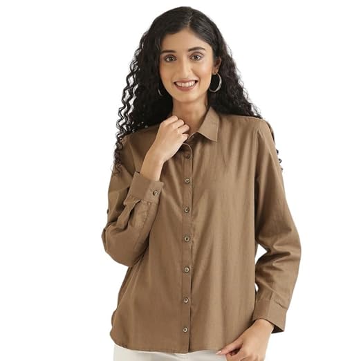 SAADAA Airy Linen Shirt | Shirt for Women | Solid Casual Women's Shirt | Regular Fit Casual Shirts Stylish for Women Clothing Shirts