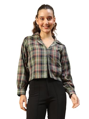 oxolloxo Women Long Sleeve Open Collared Button Down Crop Shirt Clothing Shirts