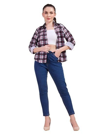 harshiv Enterprise Women's Rayon Checks Print Full Sleeve Shirt | Comfortable and Stylish Casual Wear | Soft, Breathable Fabric | Perfect for Office, Travel, Daily Use Clothing Shirts