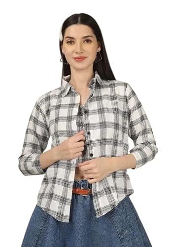 Women's Check Shirt | White Cotton Blend Casual Shirt for Everyday, Office, Outing, and Semi-Formal Occasions Clothing Shirts