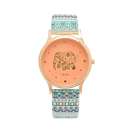 TEAL BY CHUMBAK Round Dial Analog Watch for Women|Peranaken Tales Collection| Printed Vegan Leather Strap|Gifts for Women/Girls/Ladies |Stylish Fashion Watch for Casual/Work Accessories Watches