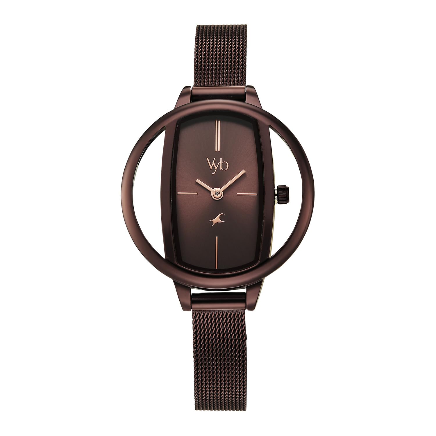 Fastrack Vyb Charmer Quartz Analog Chocolate Brown Dial Chocolate Brown Stainless Steel Strap Watch for Women - FV60037QM01W